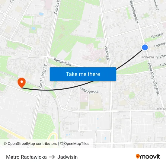 Metro Racławicka to Jadwisin map