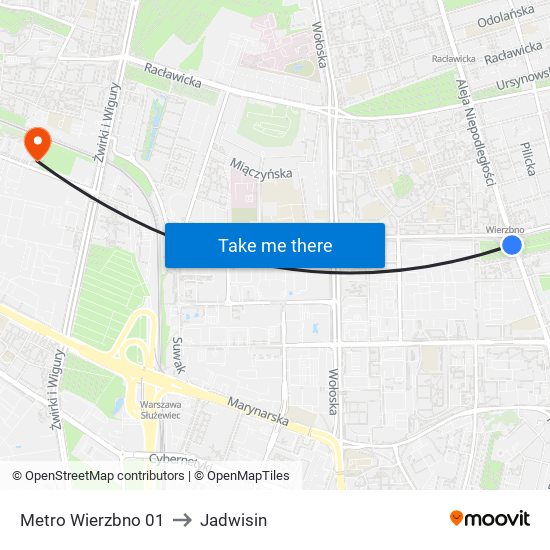 Metro Wierzbno to Jadwisin map