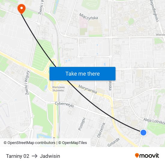 Tarniny to Jadwisin map