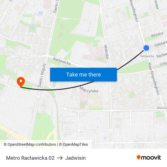 Metro Racławicka to Jadwisin map