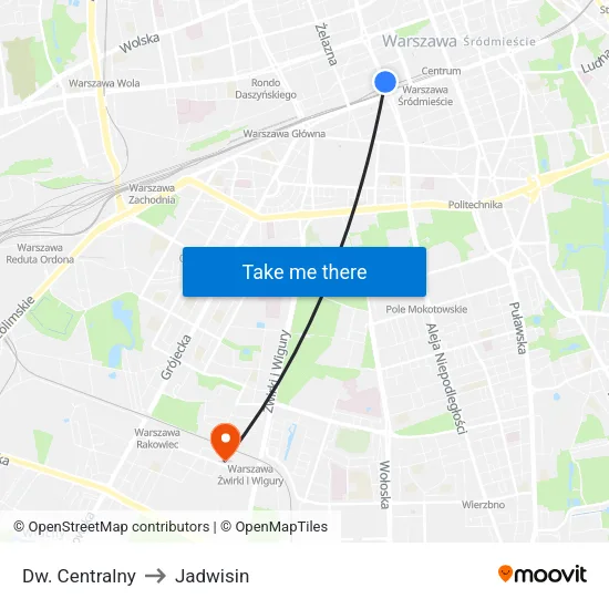 Dw. Centralny to Jadwisin map