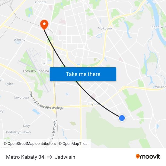 Metro Kabaty to Jadwisin map