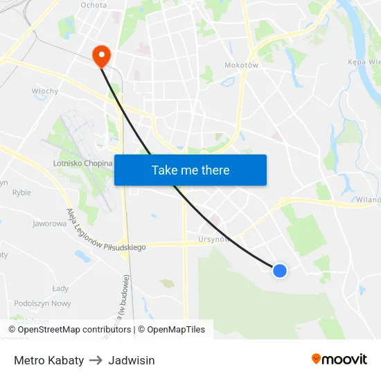 Metro Kabaty to Jadwisin map