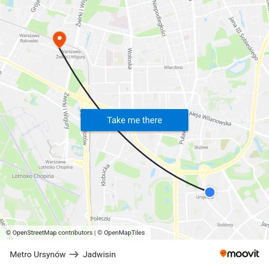 Metro Ursynów to Jadwisin map