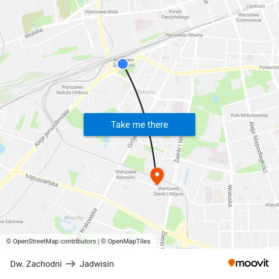 Dw. Zachodni to Jadwisin map