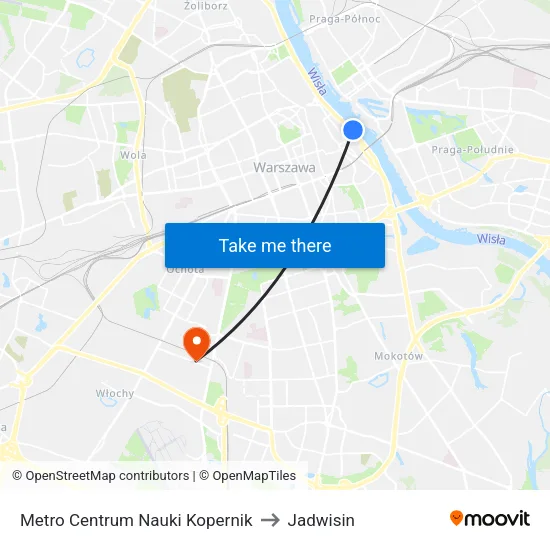 Metro Centrum Nauki Kopernik to Jadwisin map