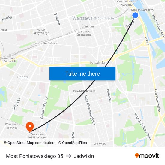 Most Poniatowskiego to Jadwisin map