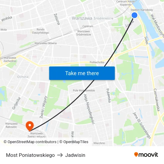 Most Poniatowskiego to Jadwisin map