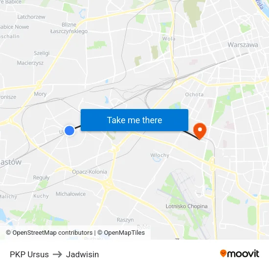 PKP Ursus to Jadwisin map