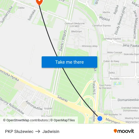 PKP Służewiec to Jadwisin map