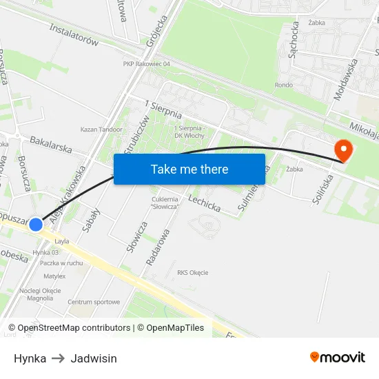 Hynka to Jadwisin map