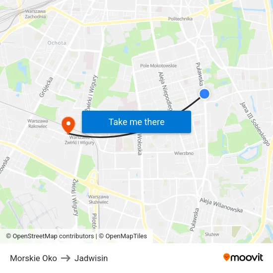 Morskie Oko to Jadwisin map