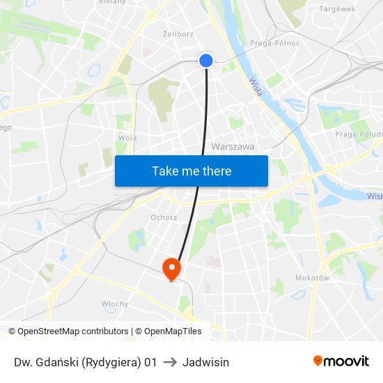 Dw. Gdański (Rydygiera) to Jadwisin map