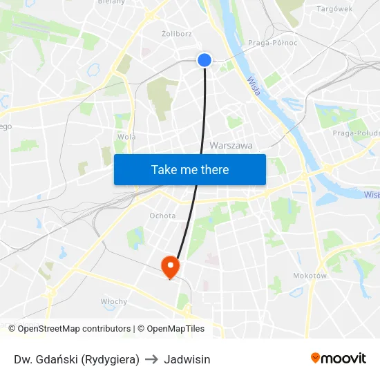 Dw. Gdański (Rydygiera) to Jadwisin map