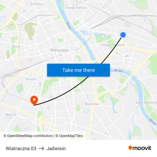 Wiatraczna to Jadwisin map