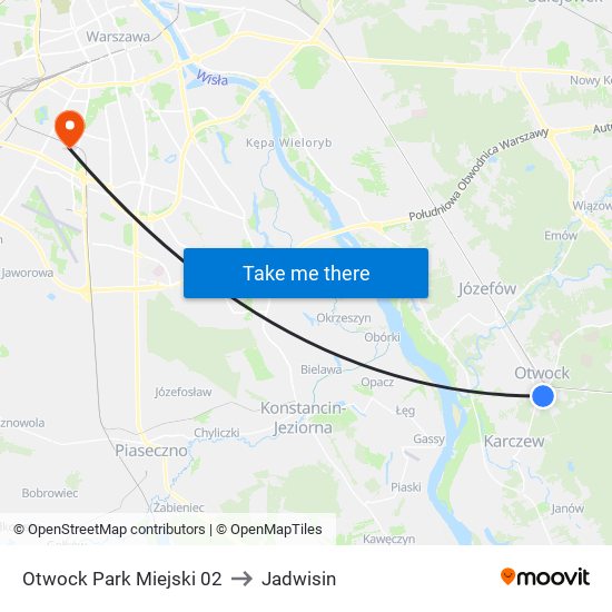 Otwock Park Miejski to Jadwisin map