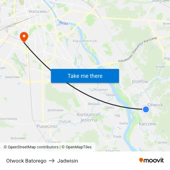 Otwock Batorego to Jadwisin map