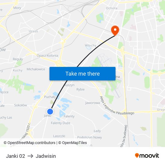 Janki to Jadwisin map