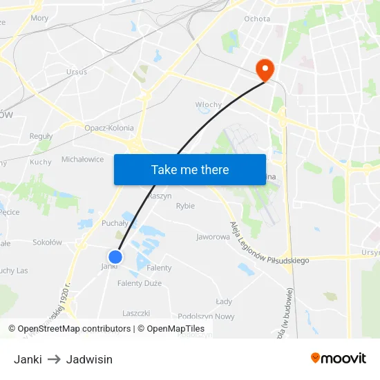 Janki to Jadwisin map