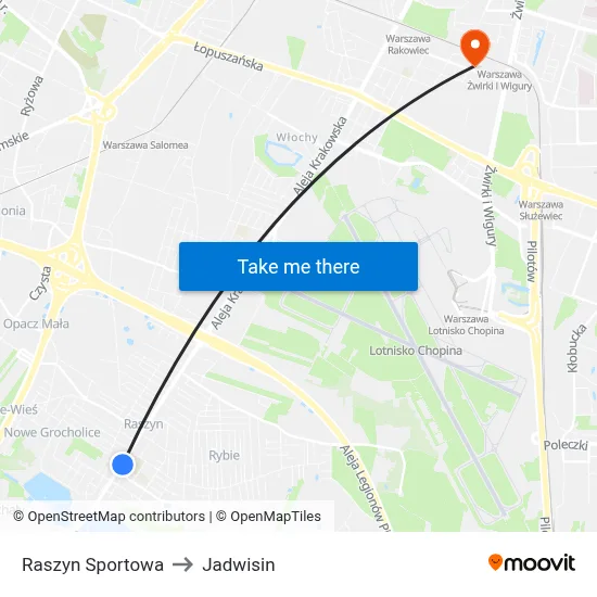 Raszyn Sportowa to Jadwisin map