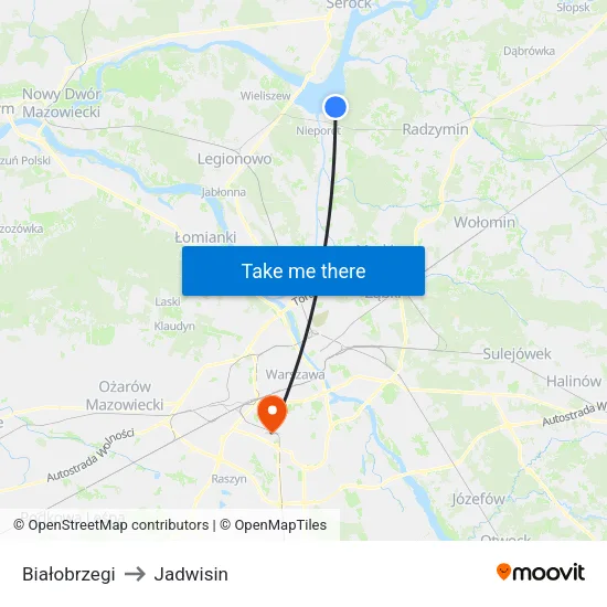 Białobrzegi to Jadwisin map