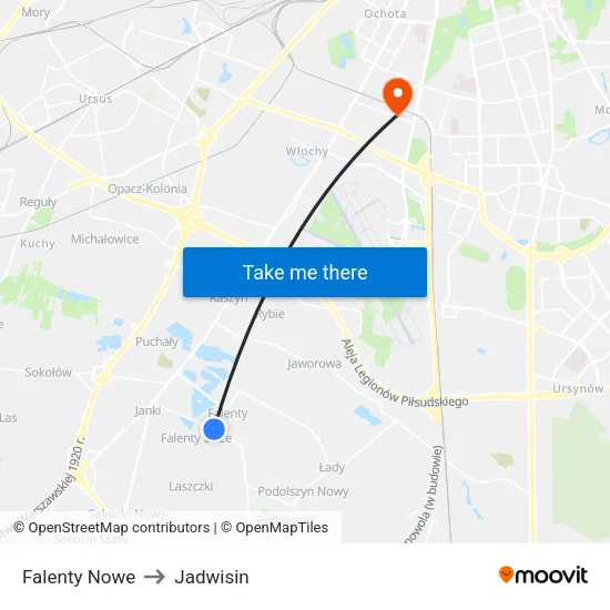 Falenty Nowe to Jadwisin map