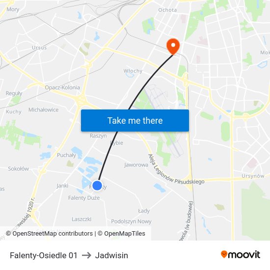 Falenty-Osiedle to Jadwisin map