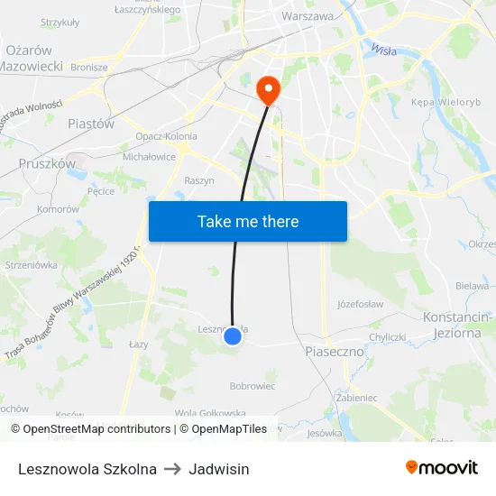 Lesznowola Szkolna to Jadwisin map