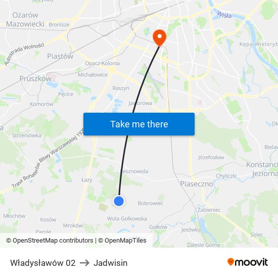 Władysławów to Jadwisin map