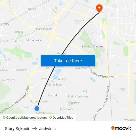 Stary Sękocin to Jadwisin map