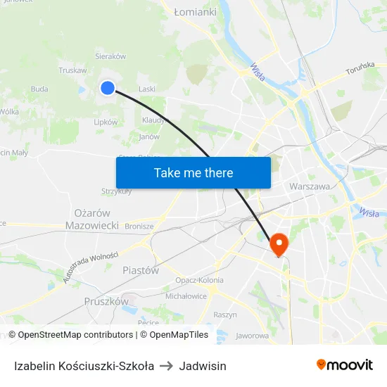 Izabelin Kościuszki - Szkoła to Jadwisin map