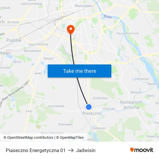 Piaseczno Energetyczna 01 to Jadwisin map