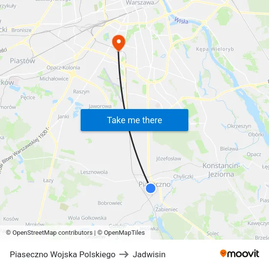 Piaseczno Wojska Polskiego to Jadwisin map