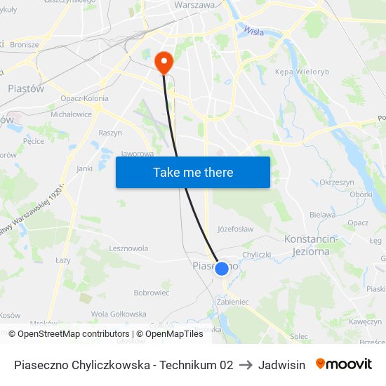 Piaseczno Chyliczkowska-Technikum to Jadwisin map