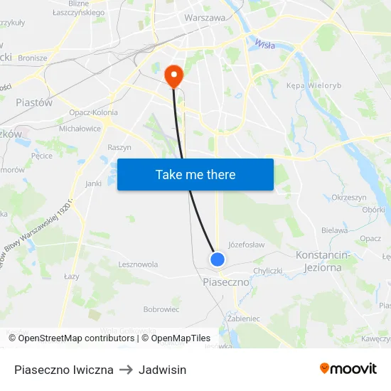 Piaseczno Iwiczna to Jadwisin map