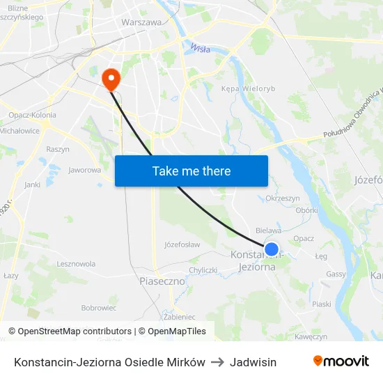 Konstancin-Jeziorna Osiedle Mirków to Jadwisin map