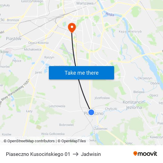 Piaseczno Kusocińskiego 01 to Jadwisin map