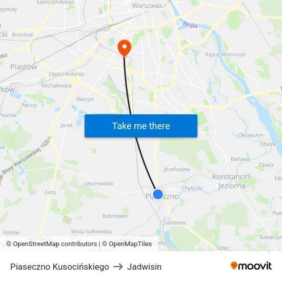 Piaseczno Kusocińskiego to Jadwisin map