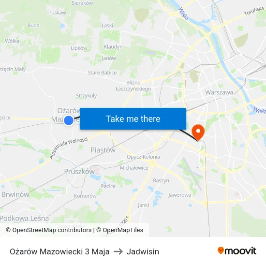 Ożarów Mazowiecki 3 Maja to Jadwisin map