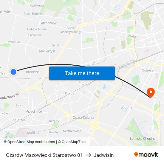 Ożarów Mazowiecki Starostwo 01 to Jadwisin map