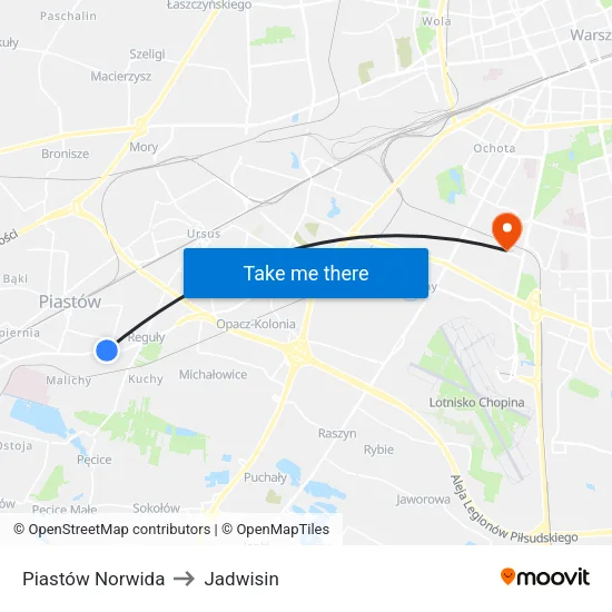 Piastów Norwida to Jadwisin map