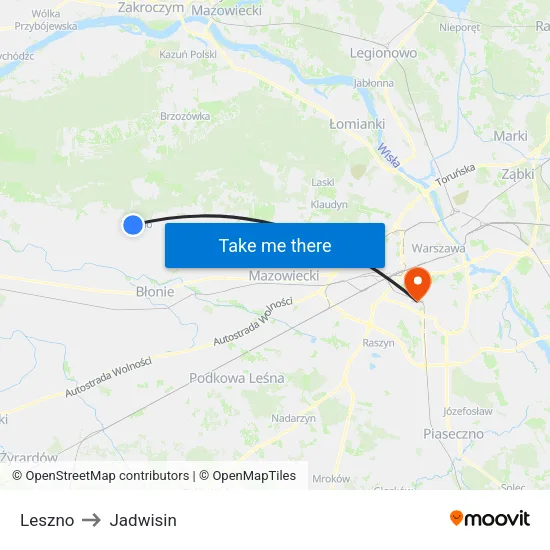 Leszno to Jadwisin map