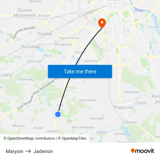 Marysin to Jadwisin map