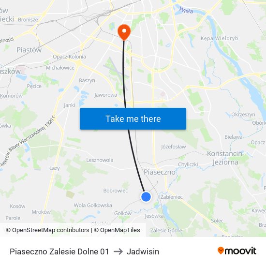 Piaseczno Zalesie Dolne to Jadwisin map