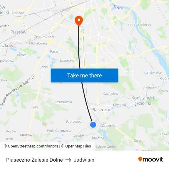Piaseczno Zalesie Dolne to Jadwisin map