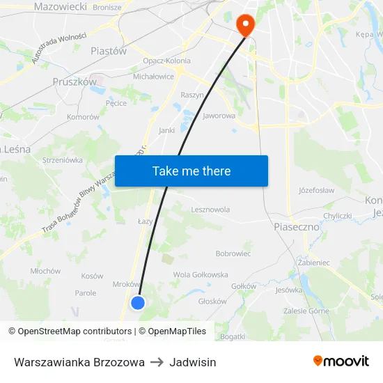 Warszawianka Brzozowa to Jadwisin map