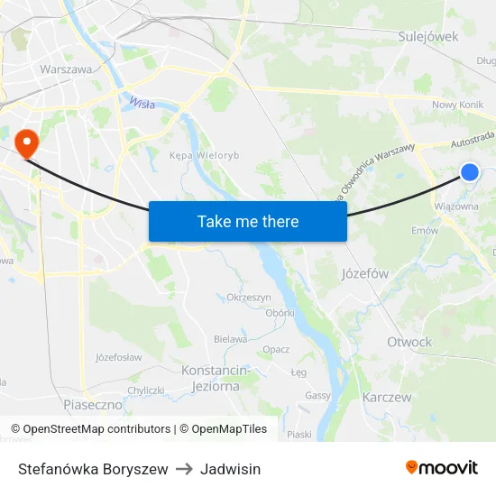 Stefanówka Boryszew to Jadwisin map