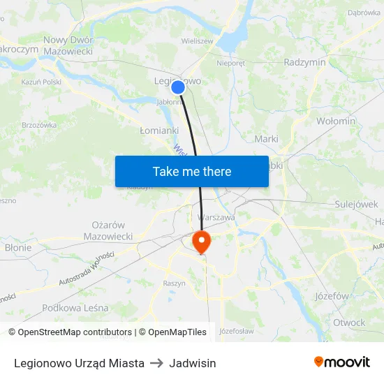 Legionowo Urząd Miasta to Jadwisin map