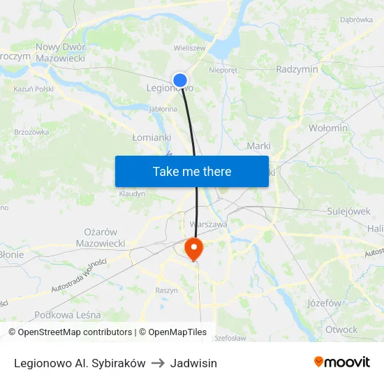 Legionowo Al. Sybiraków to Jadwisin map