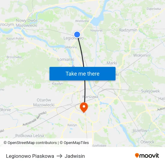 Legionowo Piaskowa to Jadwisin map